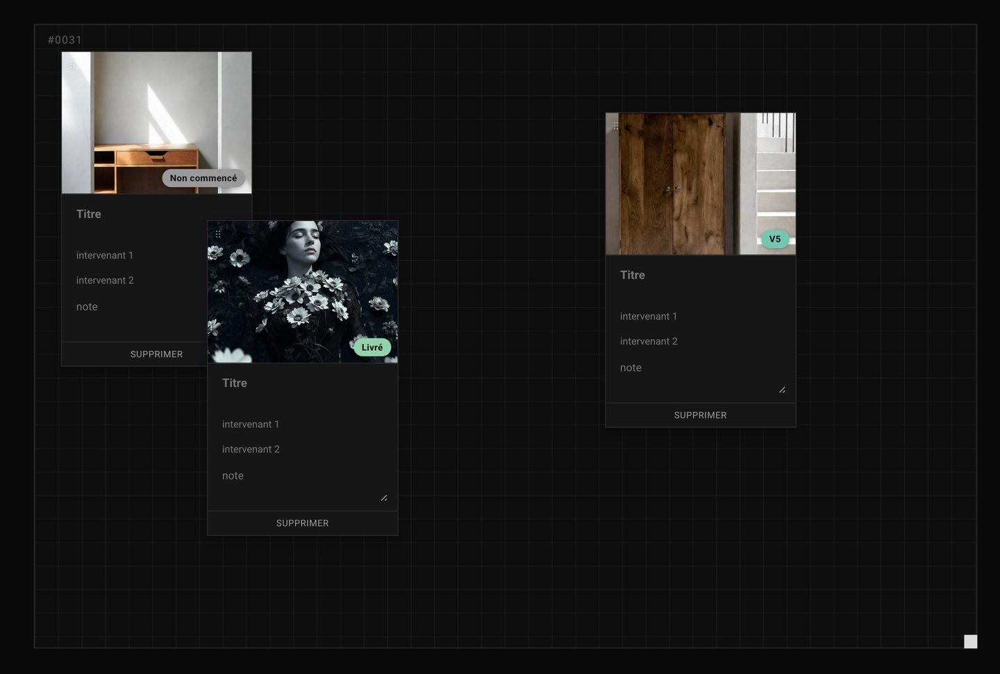 Aperçu d'un moodboard avec cartes et images.