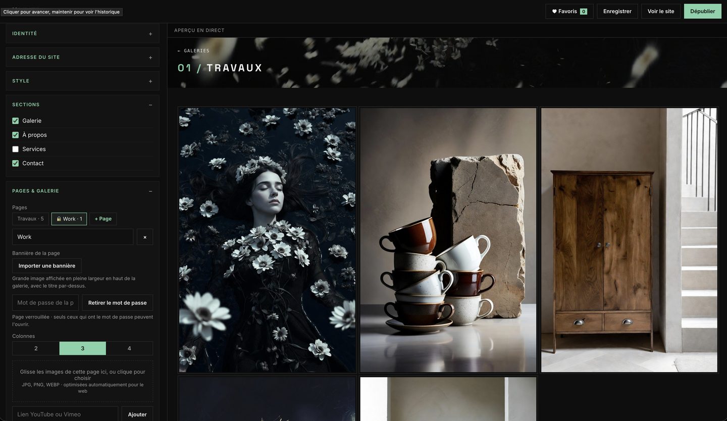 Exemple de portfolio avec galerie d'images.